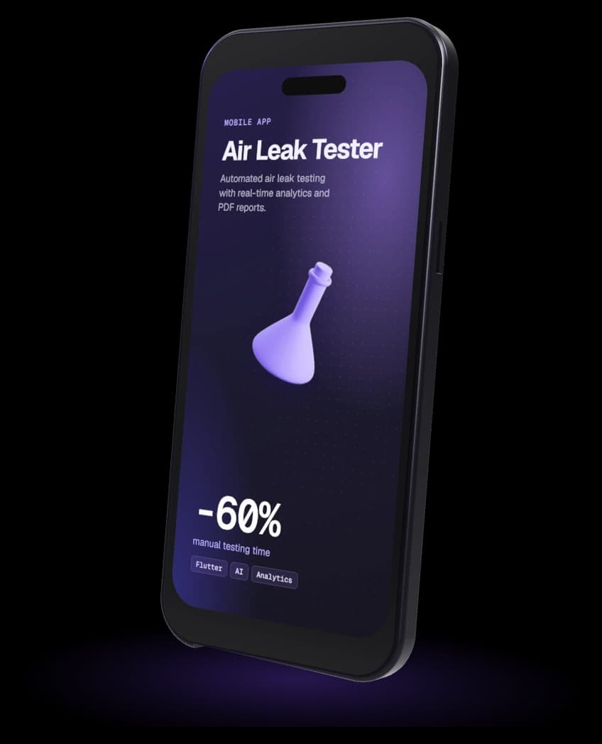 AIR Leak Tester Mobile App shown on a phone
