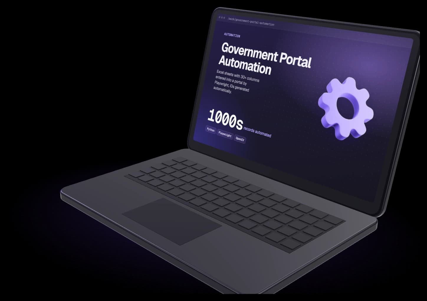 Government Portal Automation Suite shown on a laptop